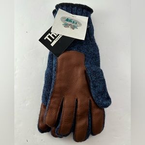 NOS Vintage Men’s REI Blue Wool Gloves with Deerskin Palms and Thinsulate Medium